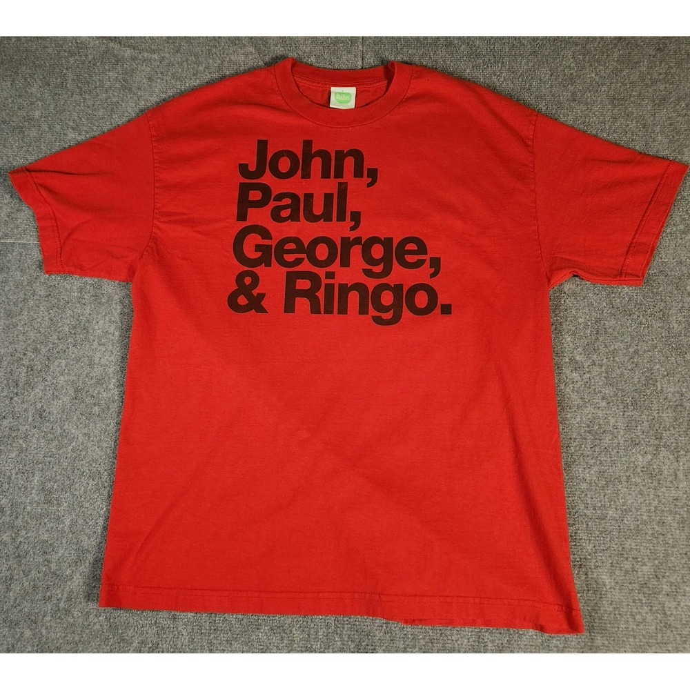 The Beatles T-Shirt Mens L Red John Paul George Ringo Graphic 2005 Apple
